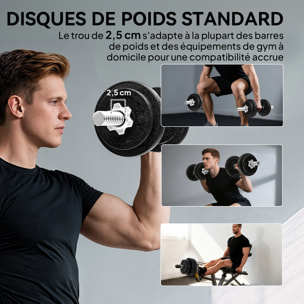 Ensemble d'haltères barre de musculation 2 en 1 - total 20 Kg - acier gris