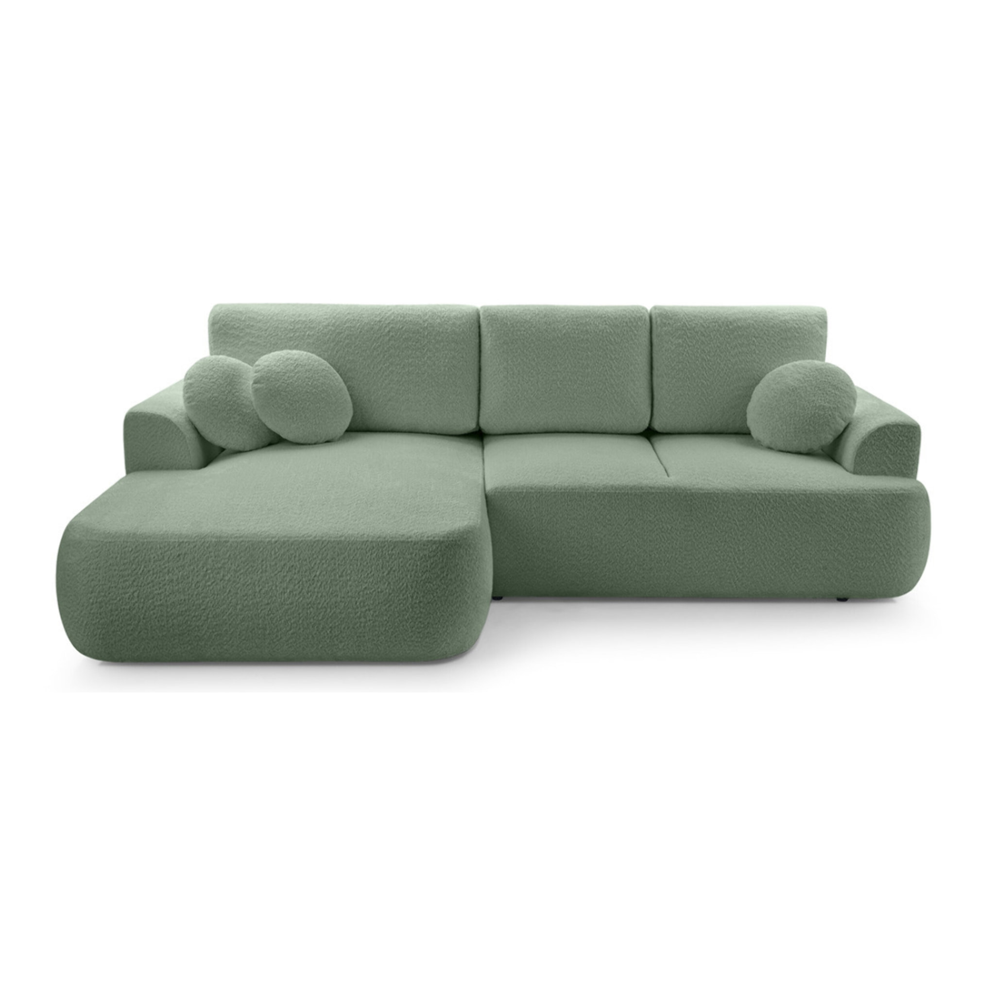 Candela - canapé d'angle gauche 4 places - convertible avec coffre - en tissu bouclette - Vert sauge