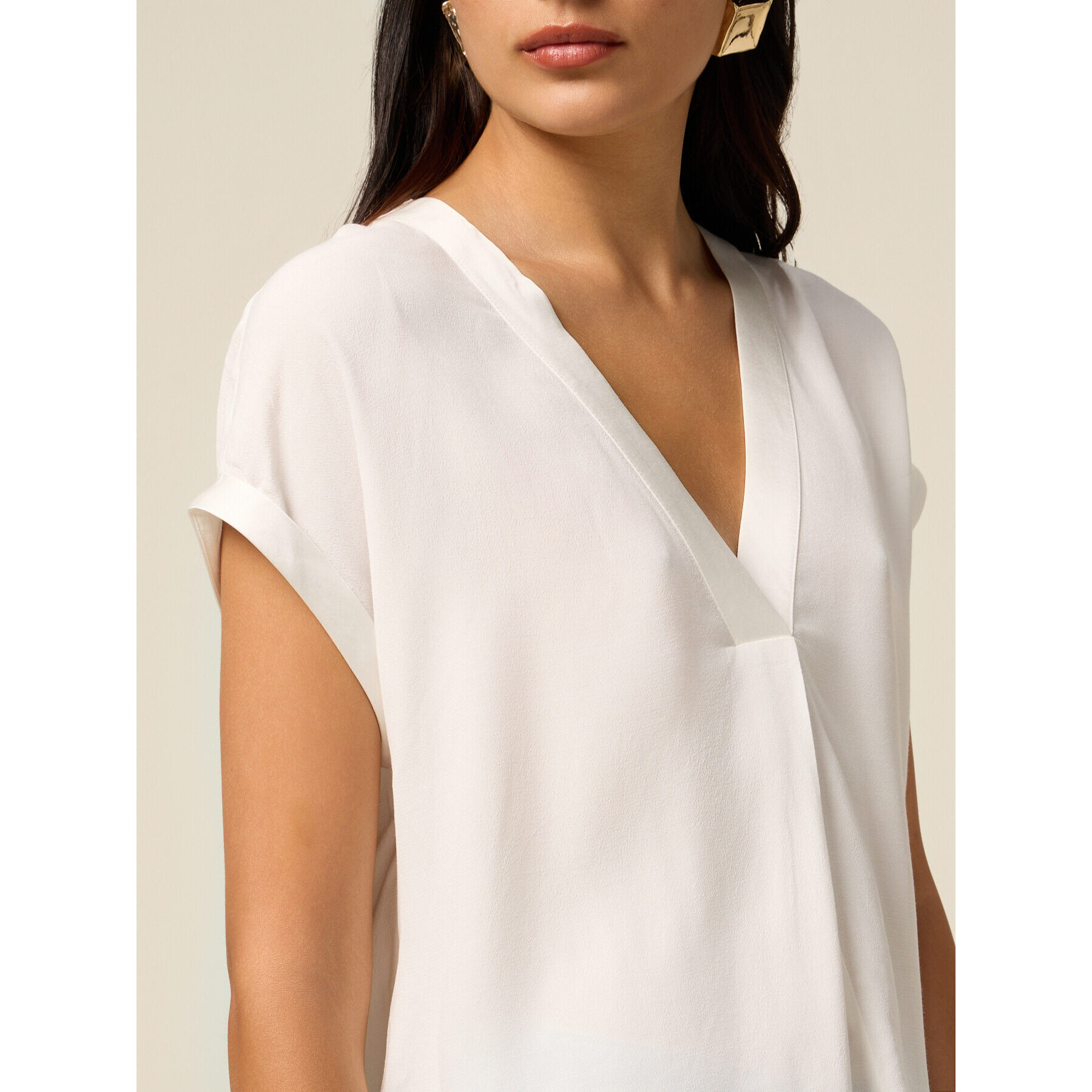 Oltre - Blusa scollo a V in viscosa - Bianco