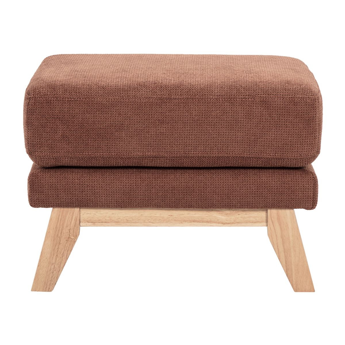 Pouf repose-pieds scandinave en tissu chenille terre brûlée et bois clair OSLO