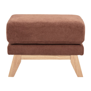 Pouf repose-pieds scandinave en tissu chenille terre brûlée et bois clair OSLO