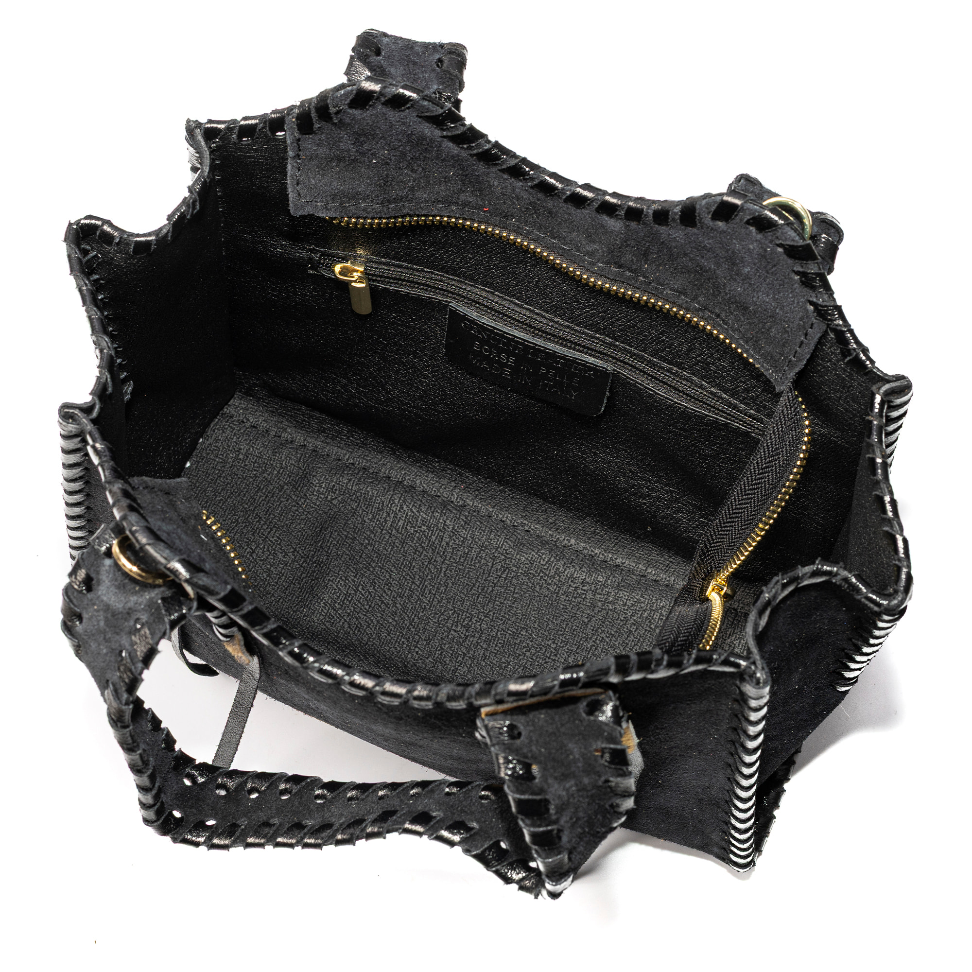 Avio borsa a mano donna. Pelle autentica Camoscio con cucitura decorativa in pelle autentica lucida.