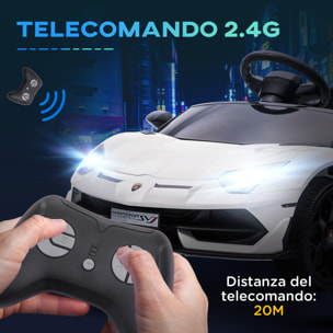 HOMCOM Macchina Elettrica per Bambini a 12V Licenza Lamborghini con Clacson e Telecomando, 107.5x63x42 cm, Bianca