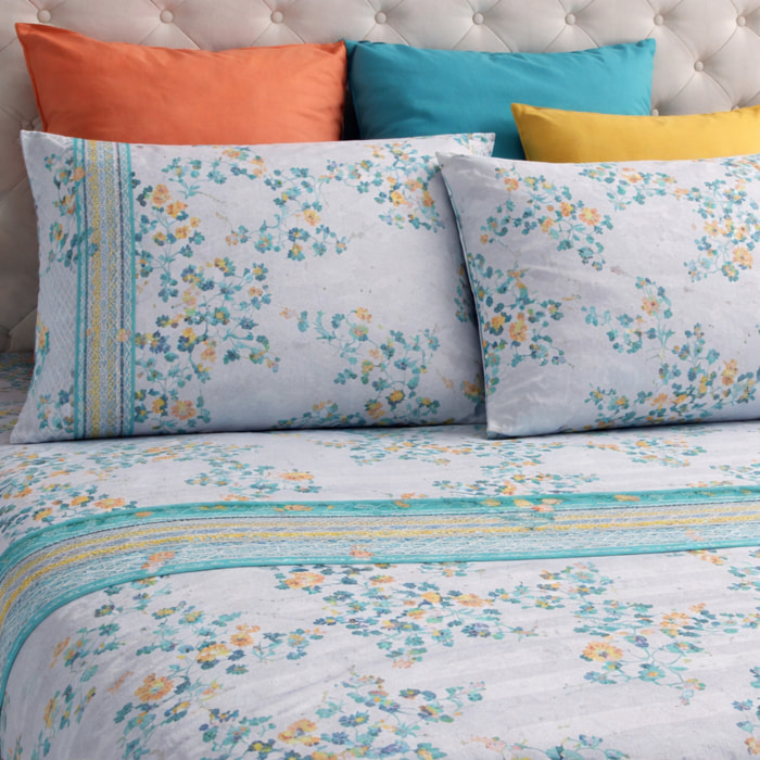 LAURA BIAGIOTTI Completo Letto Matrimoniali in Percalle Stampato Monnaie_azzurro