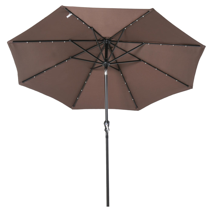 Parasol lumineux octogonal inclinable Ø 2,67 x 2,4H m parasol LED solaire métal polyester haute densité 180 g/m² chocolat