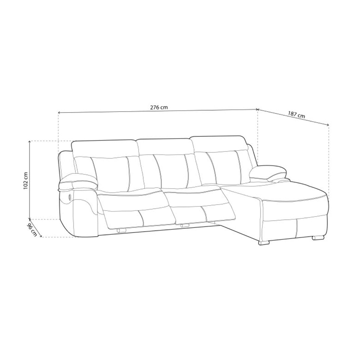 Sofá relax eléctrico con chaiselongue izquierdo Nellie 3 plazas Piedra