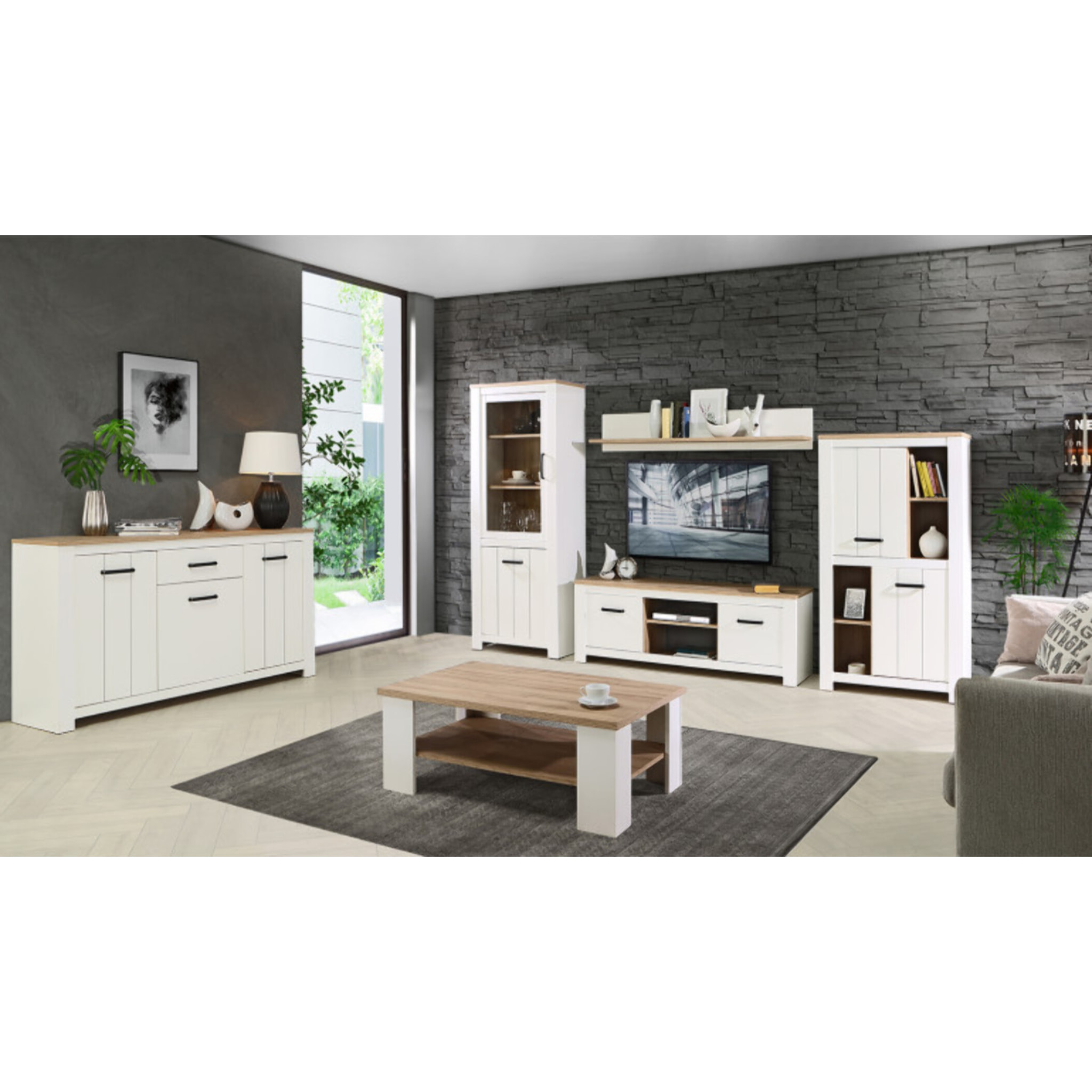 Etagère murale blanche et effet bois L160cm - ENORA
