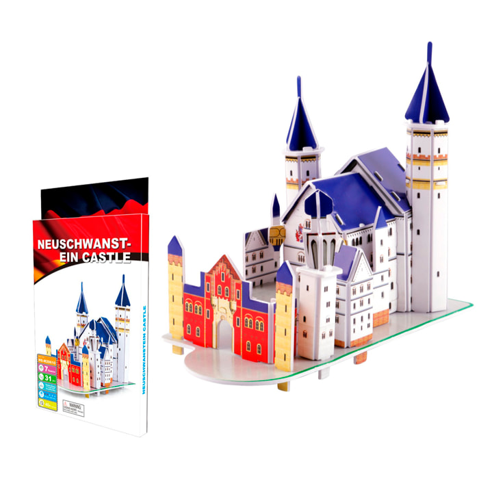 Puzle 3D de cartón del castillo de Neuschwanstein en Alemania. 31 piezas.