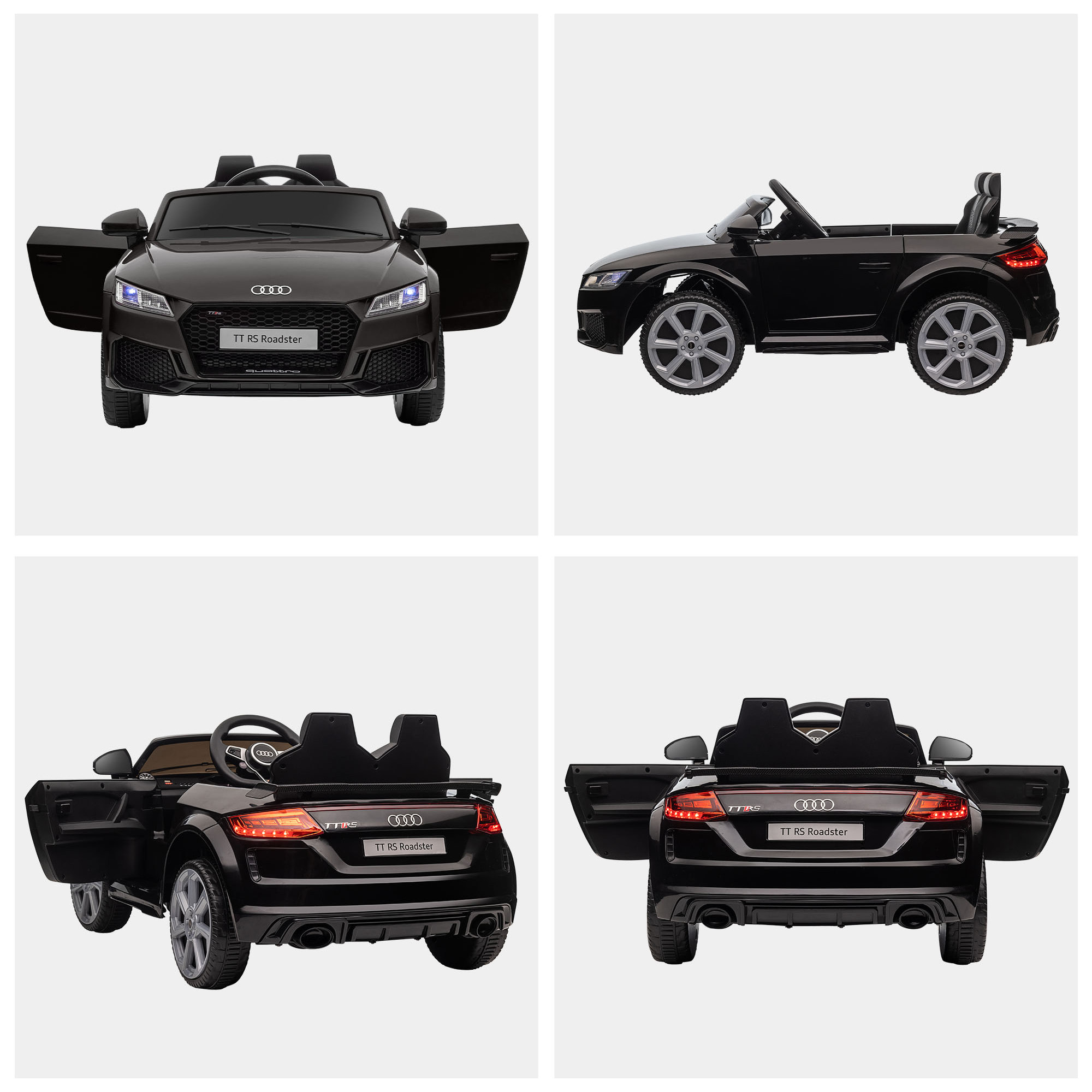 Audi TT Eléctrico Infantil Coche Juguete Niño 3 Años+ con Mando a Distancia con Música y Luces Modos de Aprendizaje Batería 12V Doble Apertura de Puerta 102x60x44 cm Negro