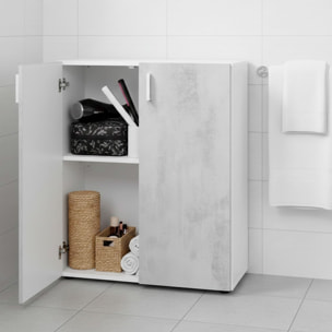 Armadietto Multiuso Armadio Basso A 2 Ante Mobile Salvaspazio Con Ripiani Regolabili Bagno Lavanderia Ripostiglio 80x37x92 Cm Bianco E Grigio Cemento