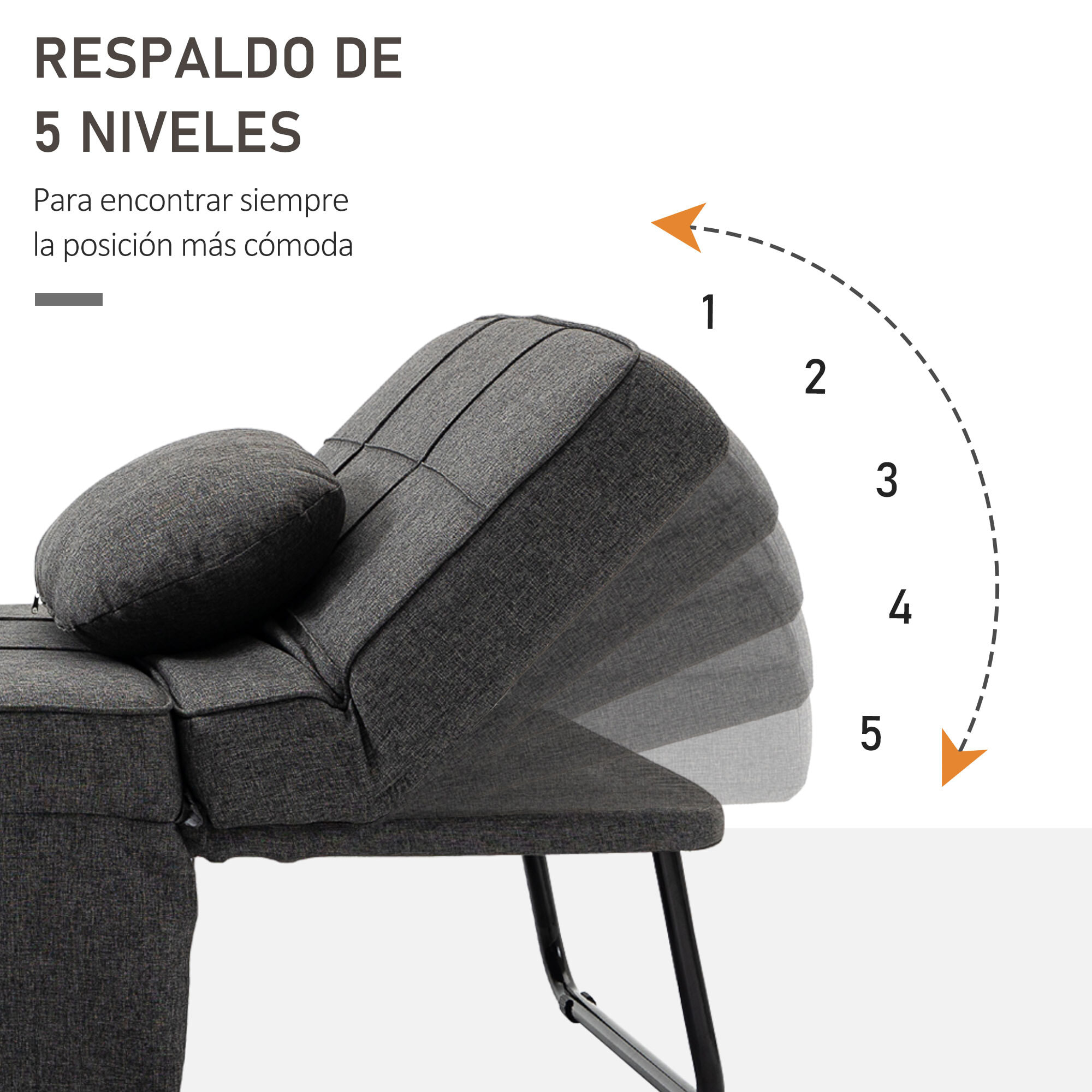 3 en 1 Sofá Cama Individual Tapizada en Lino Sillón Reclinable 95x189x43 cm Gris