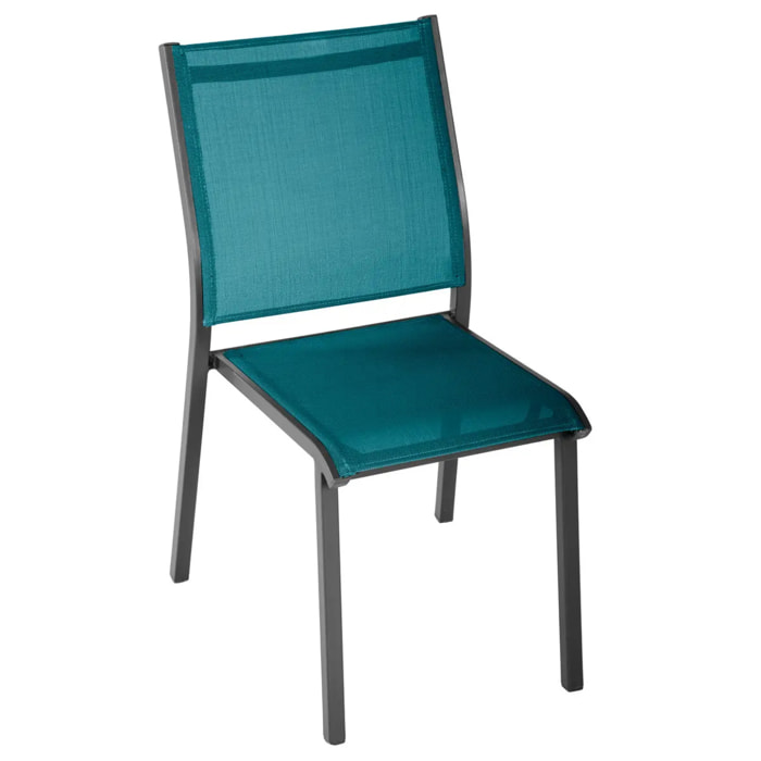 Chaise de jardin empilable "Essentia" bleu canard & graphite en aluminium traité époxy