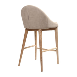 Tabouret de bar design en tissu beige et bois clair H66.5 cm DALIA