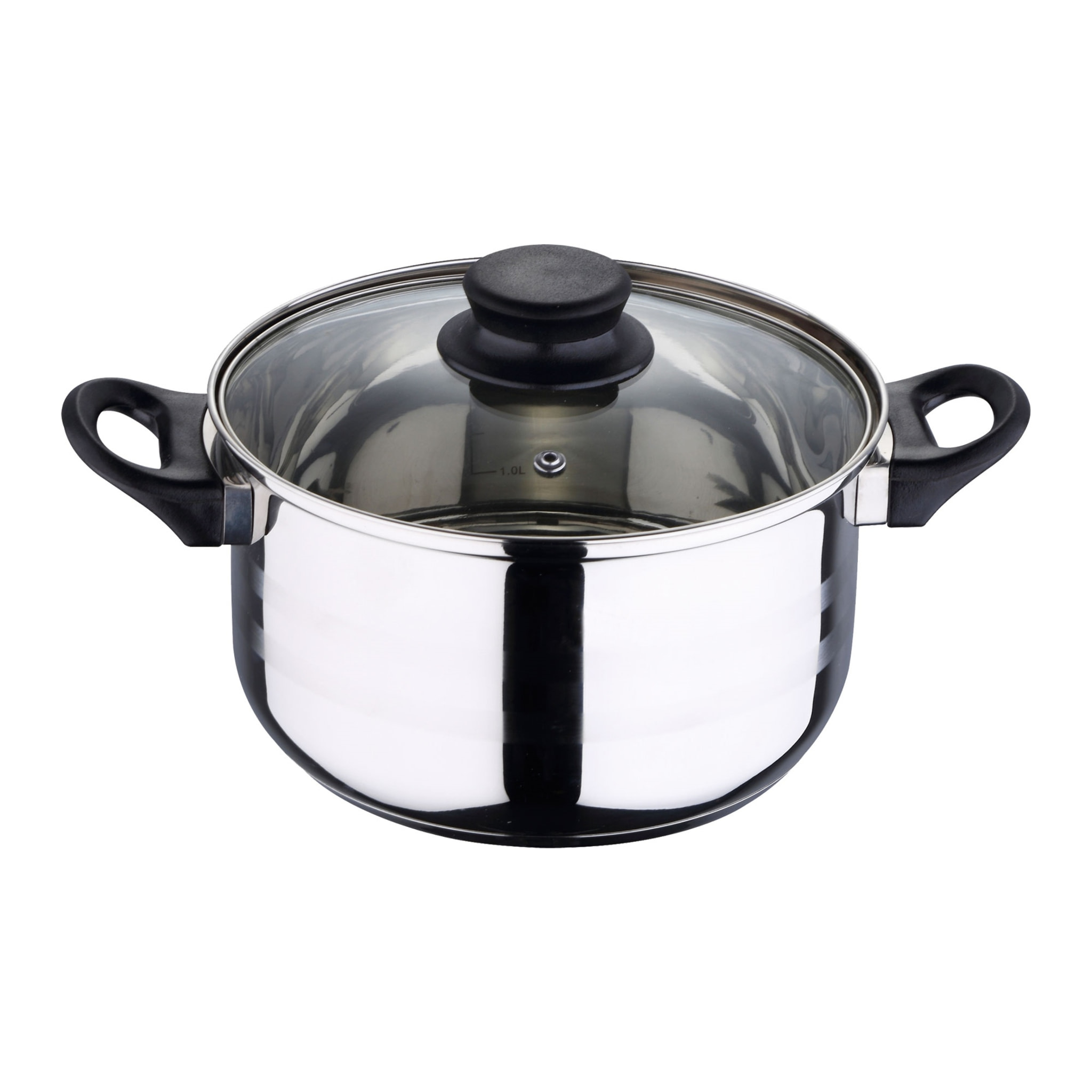 set de batería de cocina de 5pc en acero inoxidable + 3 sartenes ø16ø20ø24cm negro en aluminio prensado