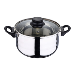 set de batería de cocina de 5pc en acero inoxidable + 3 sartenes ø16ø20ø24cm negro en aluminio prensado
