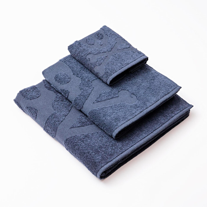 Set 6 de toallas de baño calavera (2x tocador 30x50cm + 2x manos 50x90cm + 2x baño 70x140cm) 100%algodón azul scalpers home