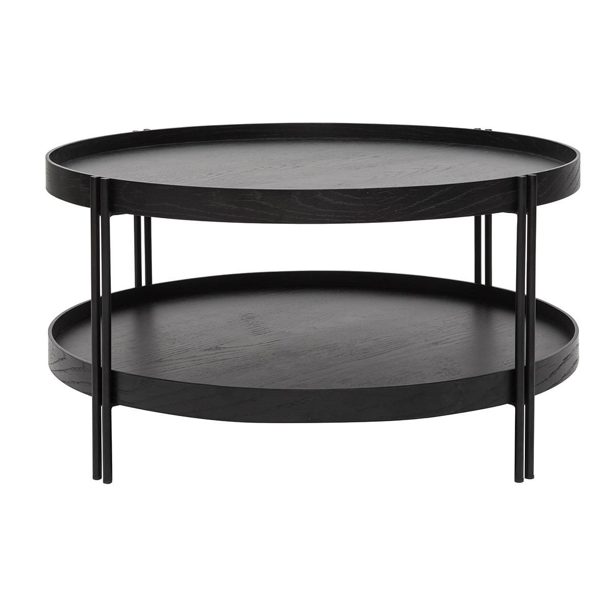 Table basse ronde design bois noir et métal noir D80 cm TWICE