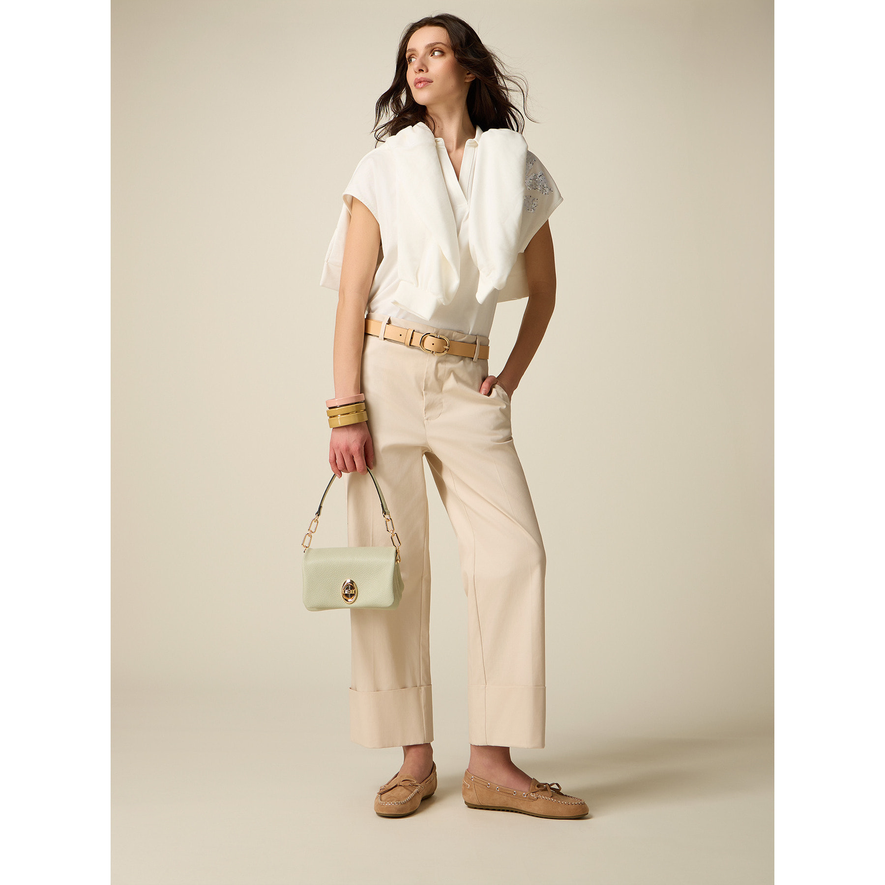 Oltre - Pantaloni cropped misto cotone - Beige
