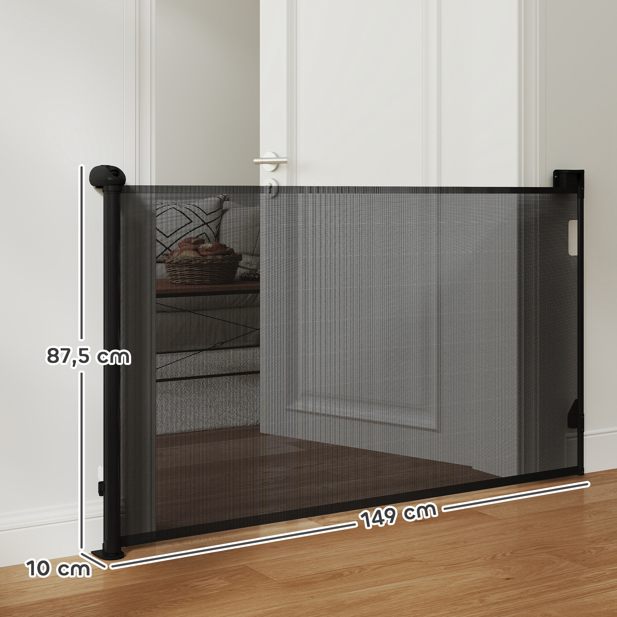 Barrera para Perros Retráctil 0-144 cm Puerta para Perros Pequeños Extensible Barrera de Seguridad para Mascotas con Interruptor de Cierre para Escaleras Puertas Pasillos