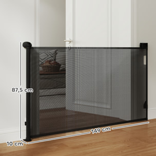 Barrera para Perros Retráctil 0-144 cm Puerta para Perros Pequeños Extensible Barrera de Seguridad para Mascotas con Interruptor de Cierre para Escaleras Puertas Pasillos