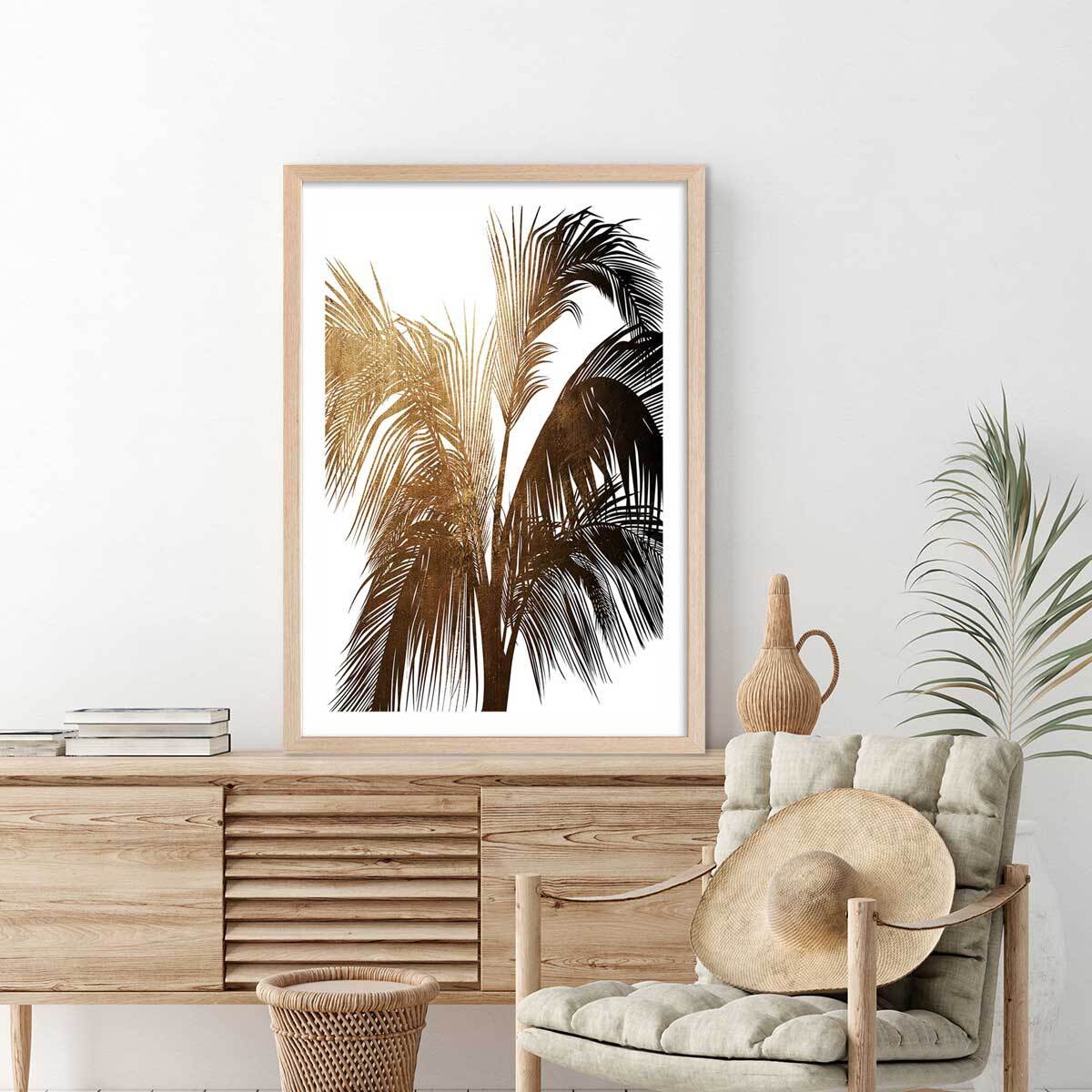 Poster tropicale palme de bronze Affiche sous cadre bois