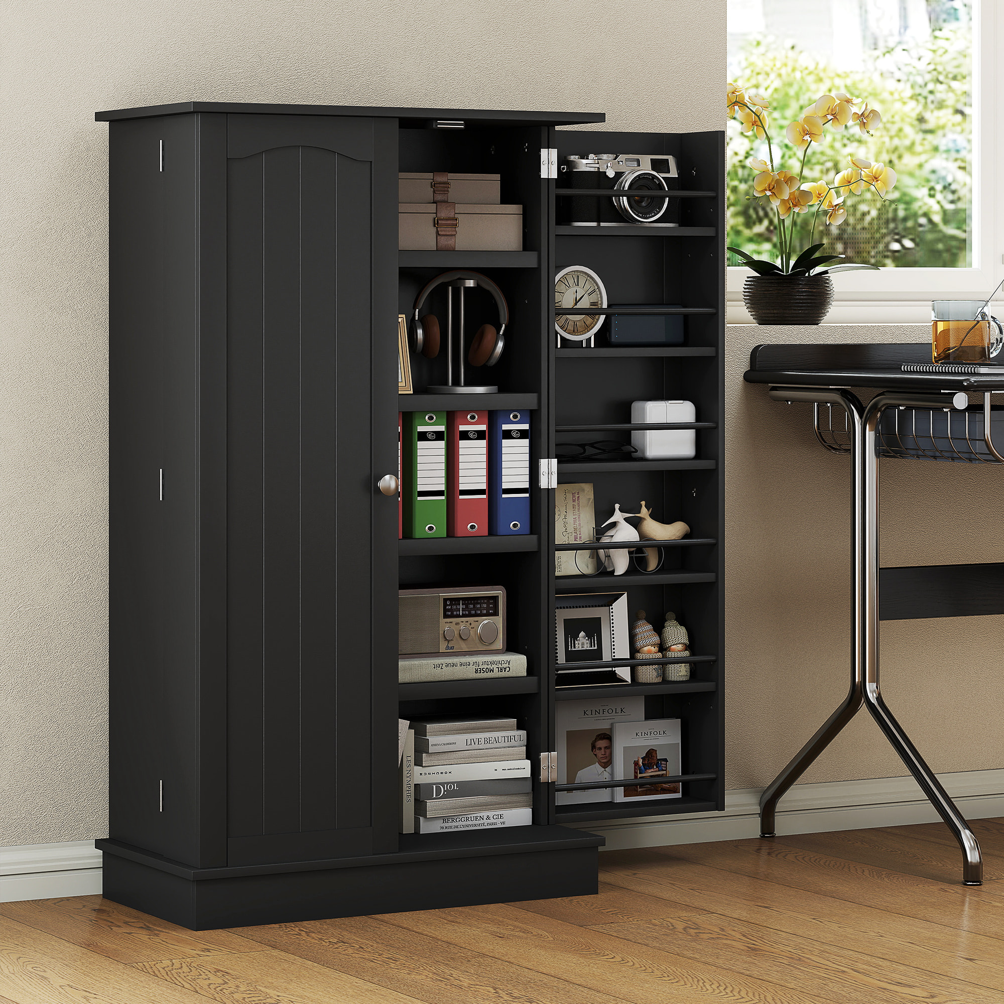 Armario de Cocina Armario Despensa Cocina con 2 Puertas y 16 Estantes Alacena Moderna con Estantes Ajustables para Comedor Salón 60x30x104 cm Negro