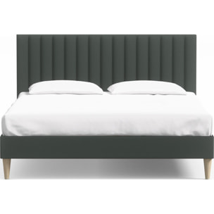 Lit adulte en velours avec tête de lit matelassée - ELIOT