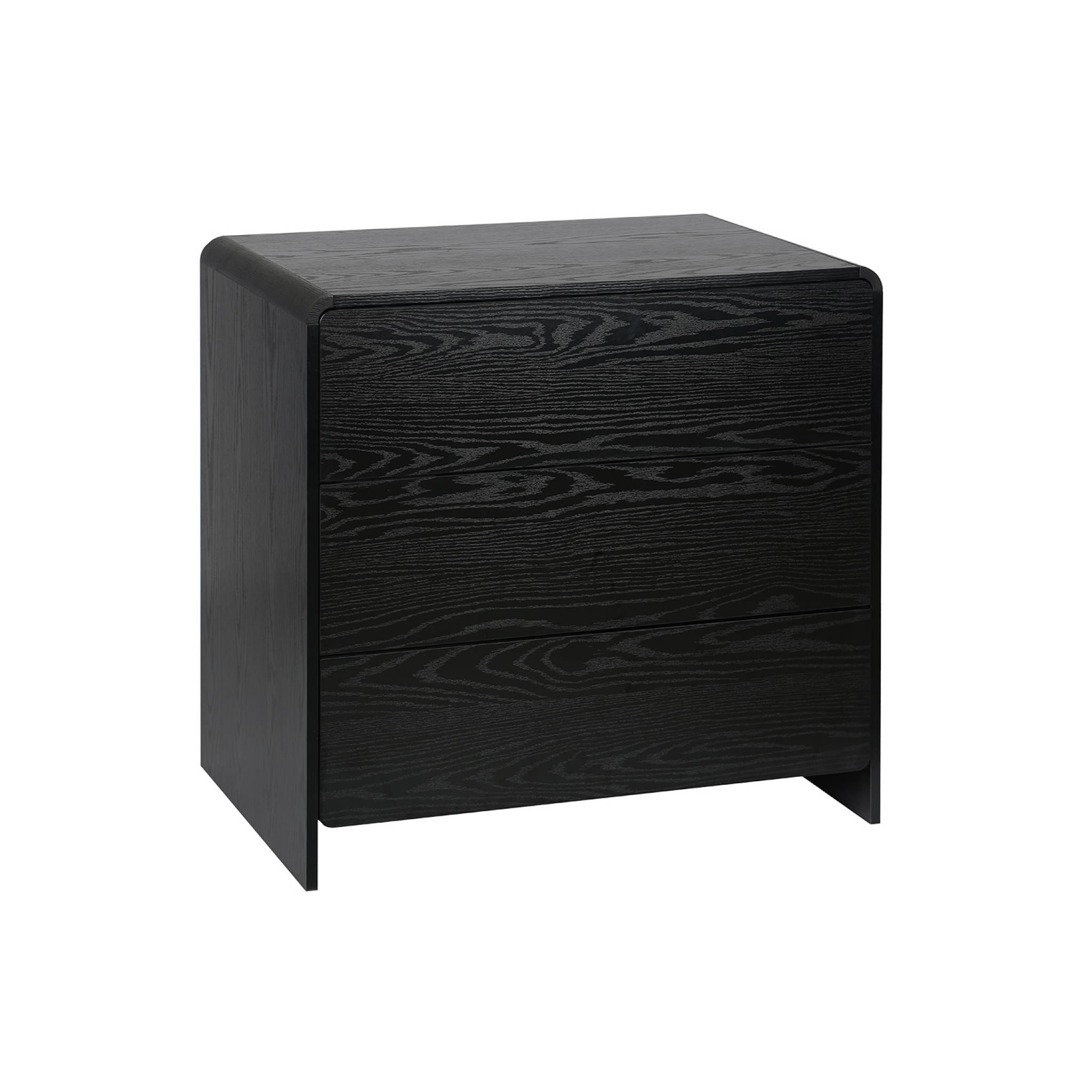 Commode 3 tiroirs effet bois arrondi. noir