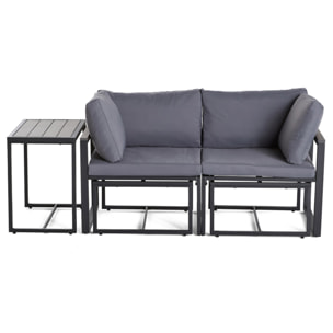 Beyla – salon de jardin modulable en acier noir - 4 places - coussins gris - Noir / Gris