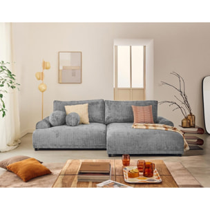 Nelly - canapé d'angle droit 4 places convertible avec coffre en velours texturé - Gris