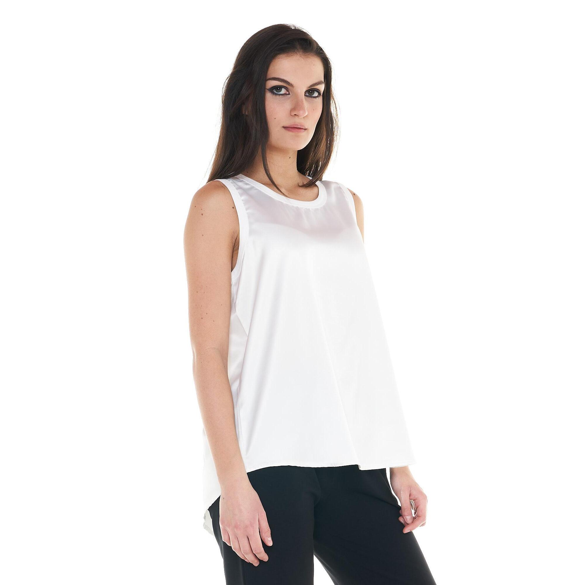 Camiseta de tirantes de raso para mujer en blanco y negro