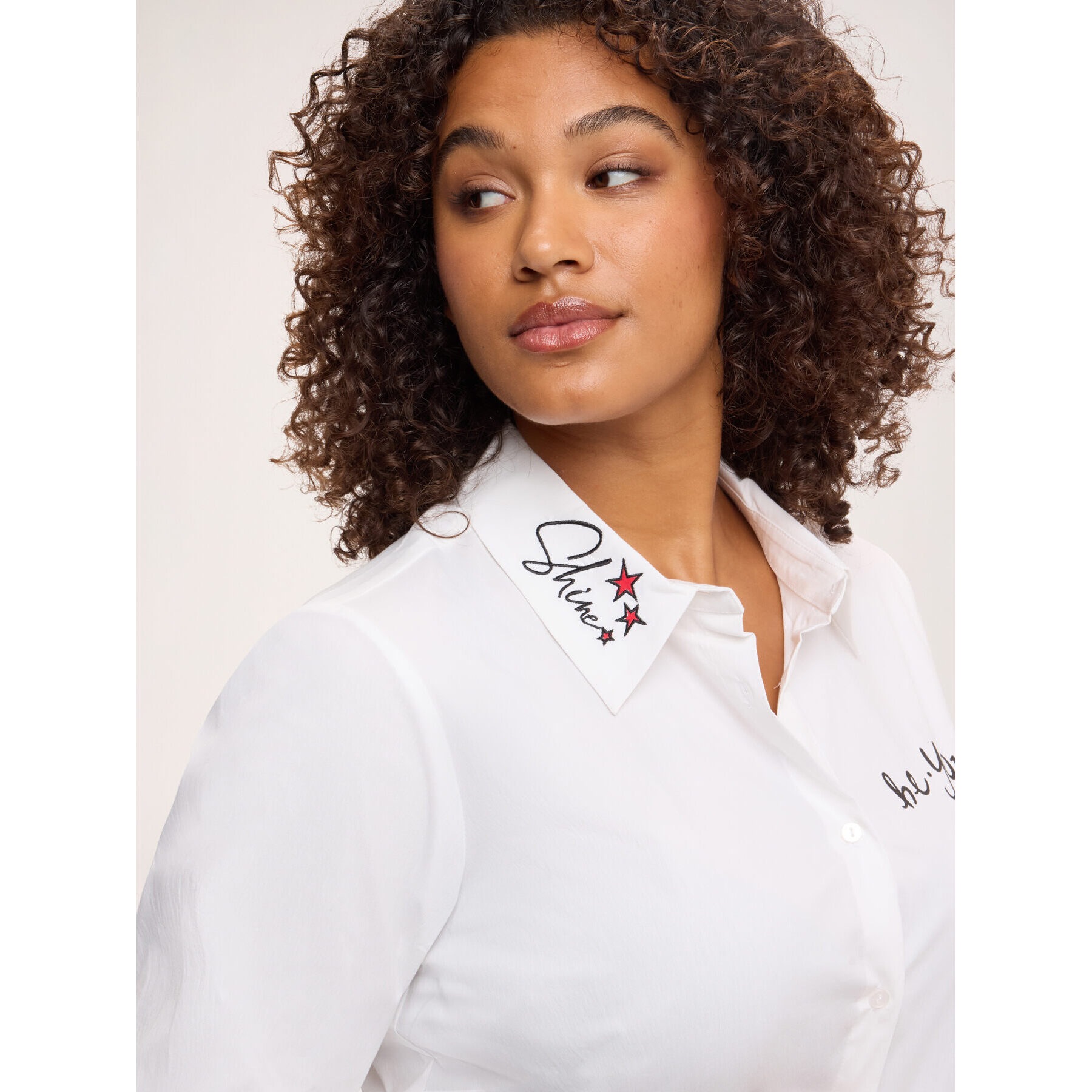 Fiorella Rubino - Camicia con ststampa e ricami in popeline di cotone - Bianco
