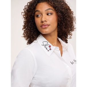 Fiorella Rubino - Camicia con ststampa e ricami in popeline di cotone - Bianco