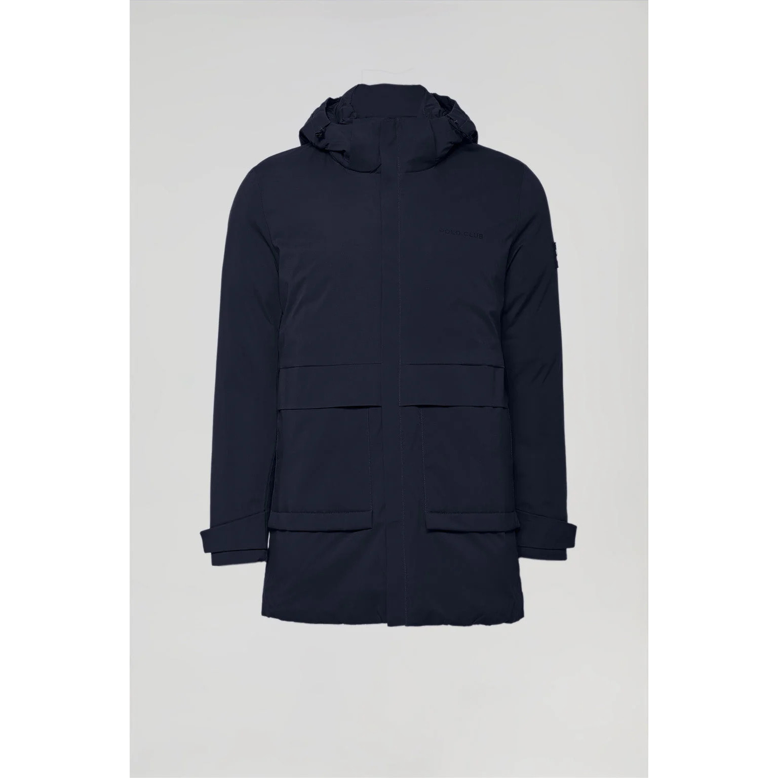 Parka tecnico blu marino con cappuccio e particolari Polo Club