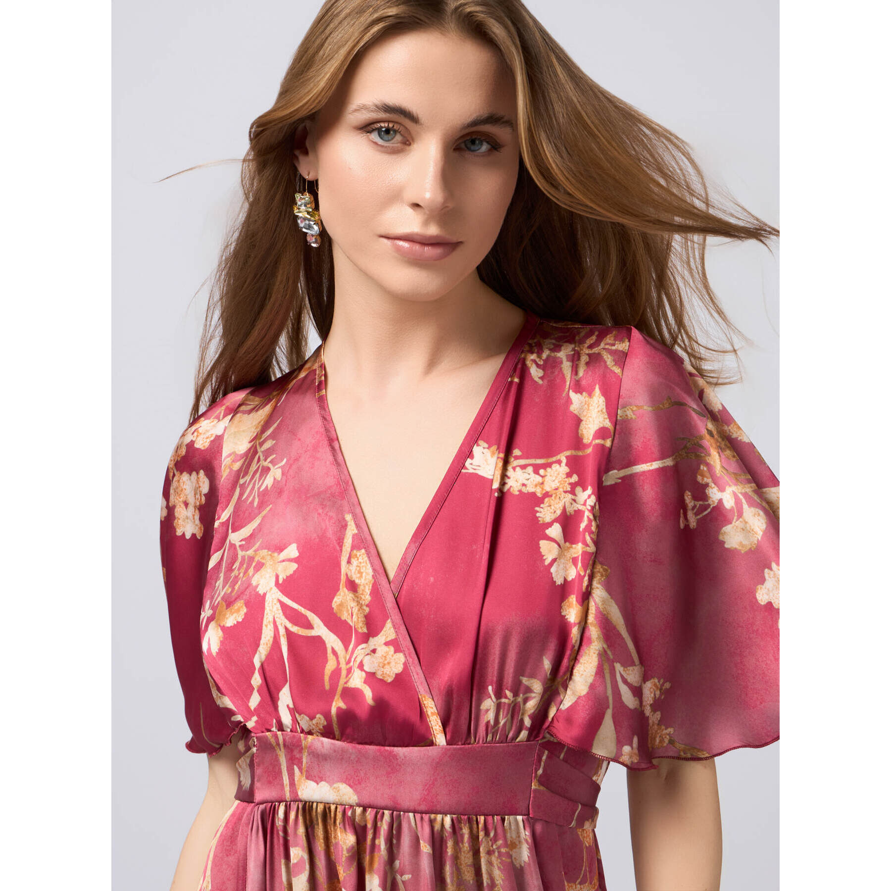 Oltre - Vestito lungo in raso floreale - Rosso