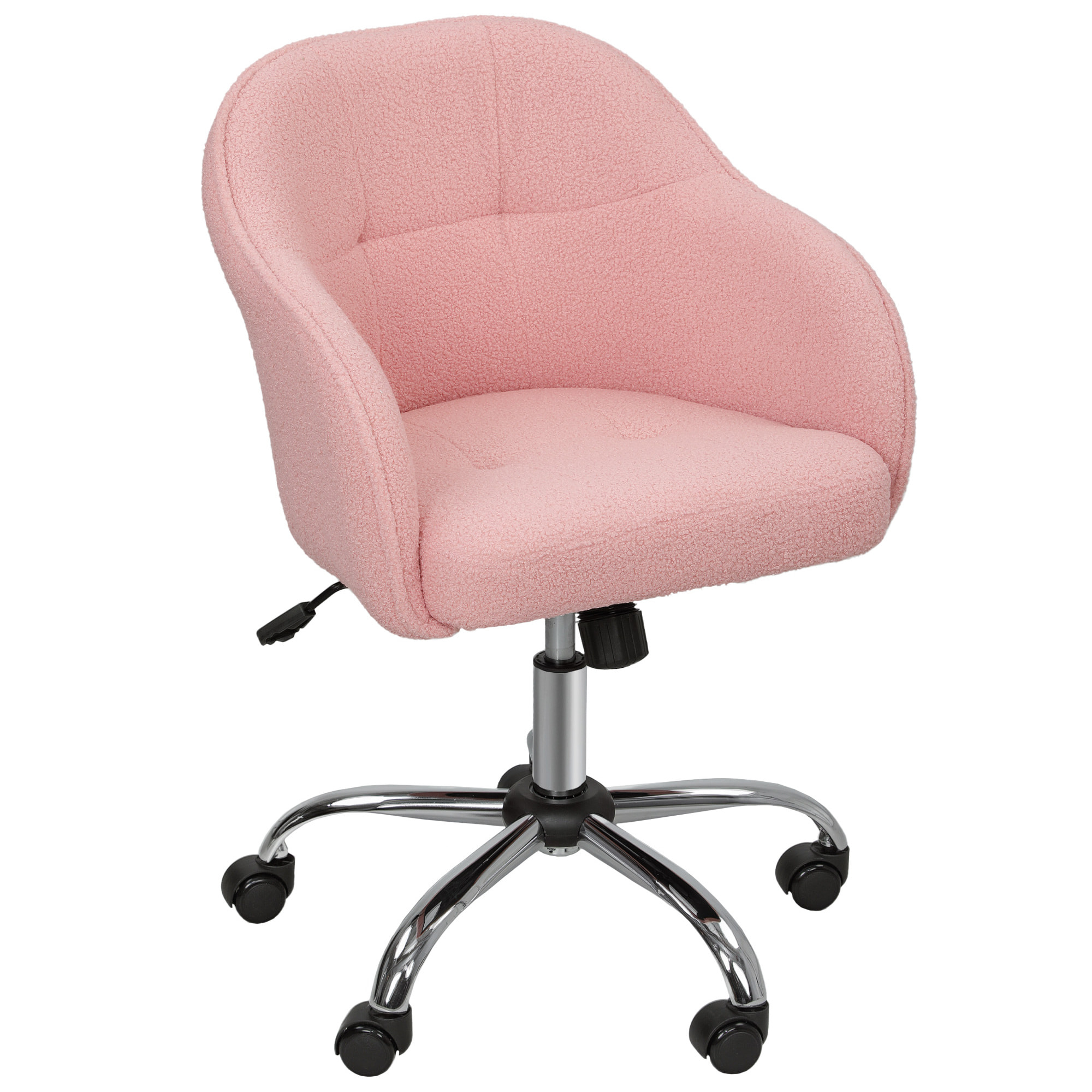 Chaise de bureau tissu bouclette design hauteur réglable pivotante piètement acier rose