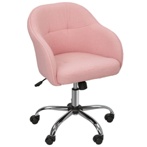 Chaise de bureau tissu bouclette design hauteur réglable pivotante piètement acier rose
