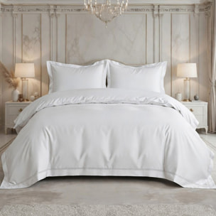 Parure housse de couette 100% coton brodé- Brojad uni blanc