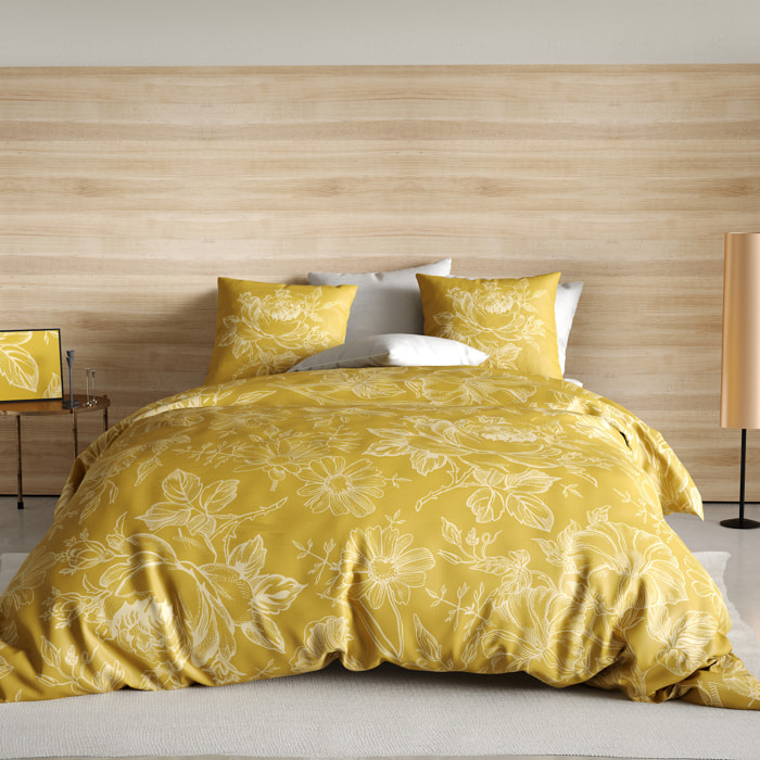 Parure De Couette 3pcs 100% Coton Bio 57 Fils/cm2-victoria Ocre