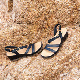 Sandalia de cuña N5855 SOFT NAPPA BLACK / PICUAL color Black