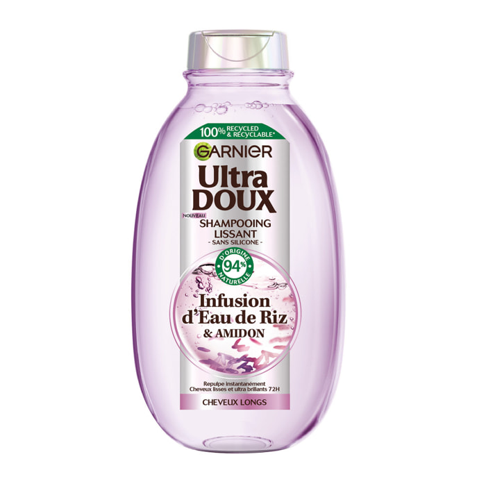 Lot de 12 - Garnier Ultra Doux Shampooing Lissant Infusion d'Eau de Riz 250ml
