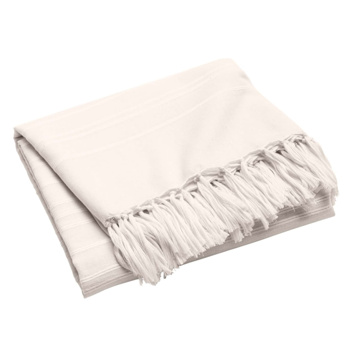 Plaid coton à franges grand format - Naturel