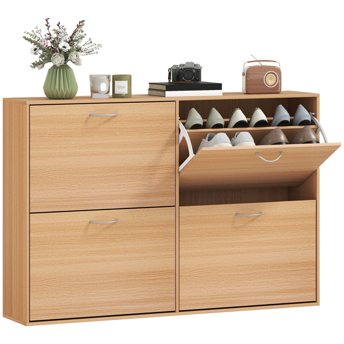 Zapatero Estrecho 4 Puertas, Zapatero Entrada Recibidor con Estantes Ajustables, para 16-24 Pares de Zapatos, para Pasillo, Espacios Reducidos, 120x24x81 cm, Natural