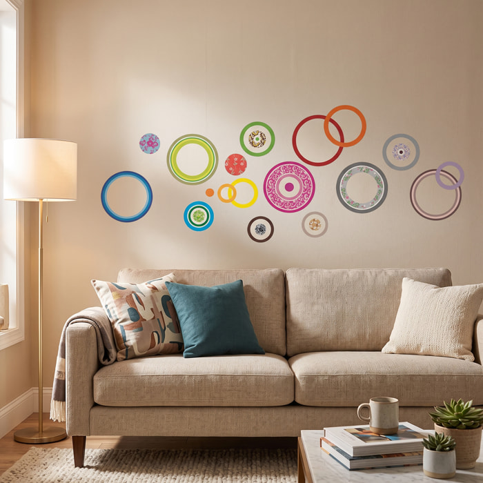 Stickers Muraux décoration adhésifs cercles design multicolores