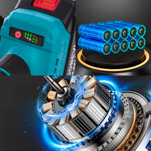 Radial angular 21V con motor sin escobillas, 3 velocidades de hasta 8000rpm, maletín de transporte y doble batería de 20000 mAh.