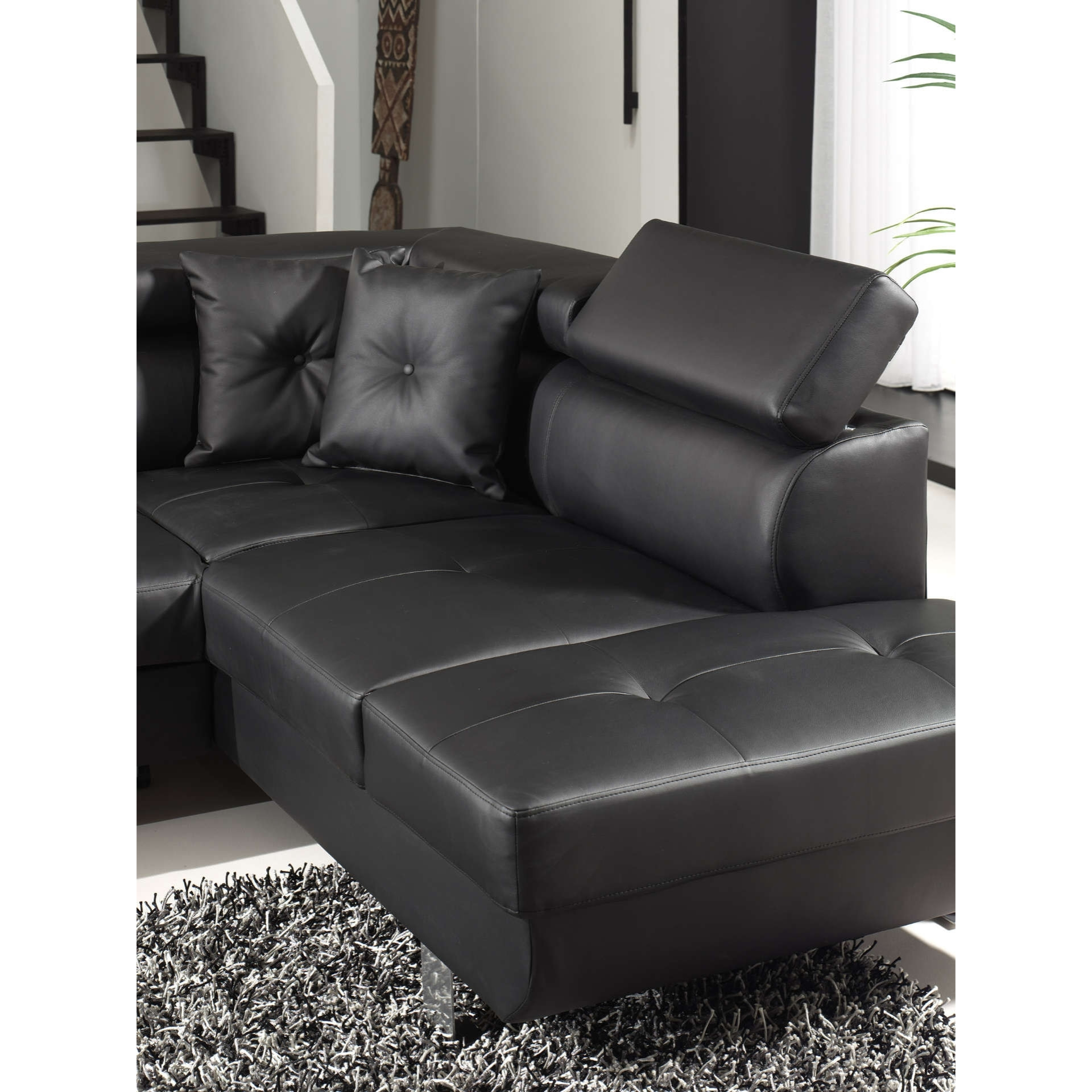 Lisbona - Canapé d'angle convertible - en PU - avec têtières réglables - Droit - Noir