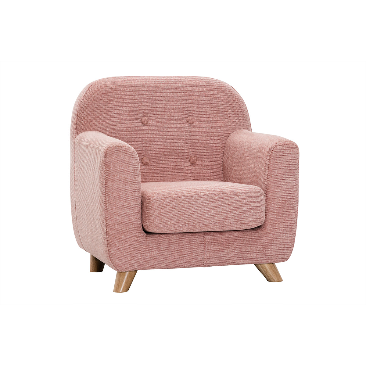 Fauteuil enfant scandinave en tissu effet velours texturé rose et bois clair NORKID