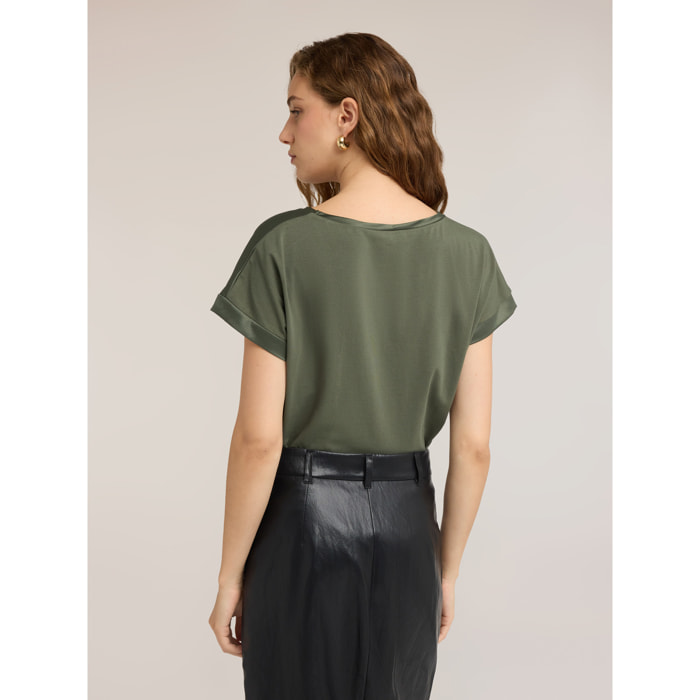 Motivi - T-shirt bimaterica - Verde militare
