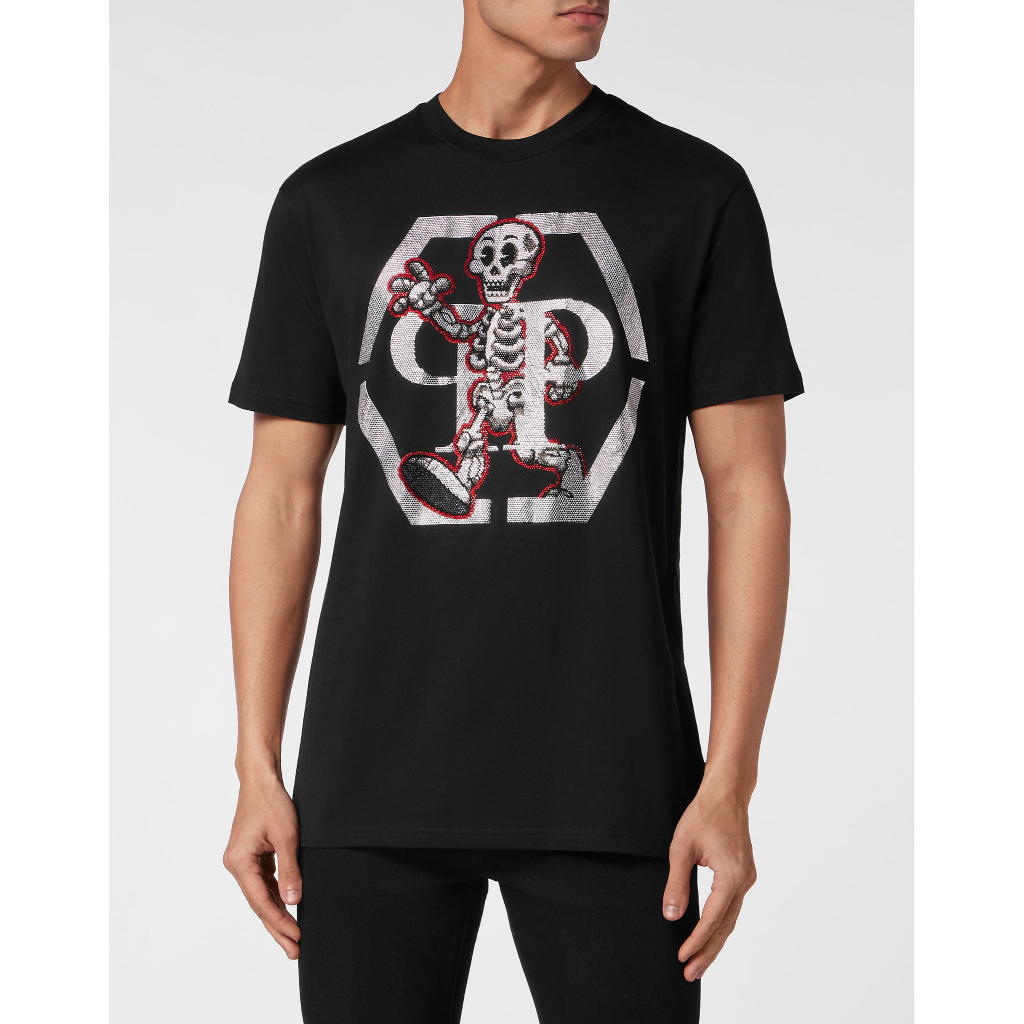 PHILIPP PLEIN Camiseta de cuello redondo y manga corta SKELETON