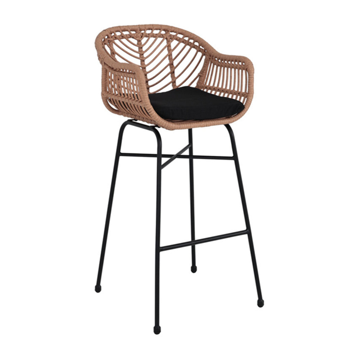 Rosano - lot de 4 tabourets - effet rotin - couleur bois et noir - Noir / Bois